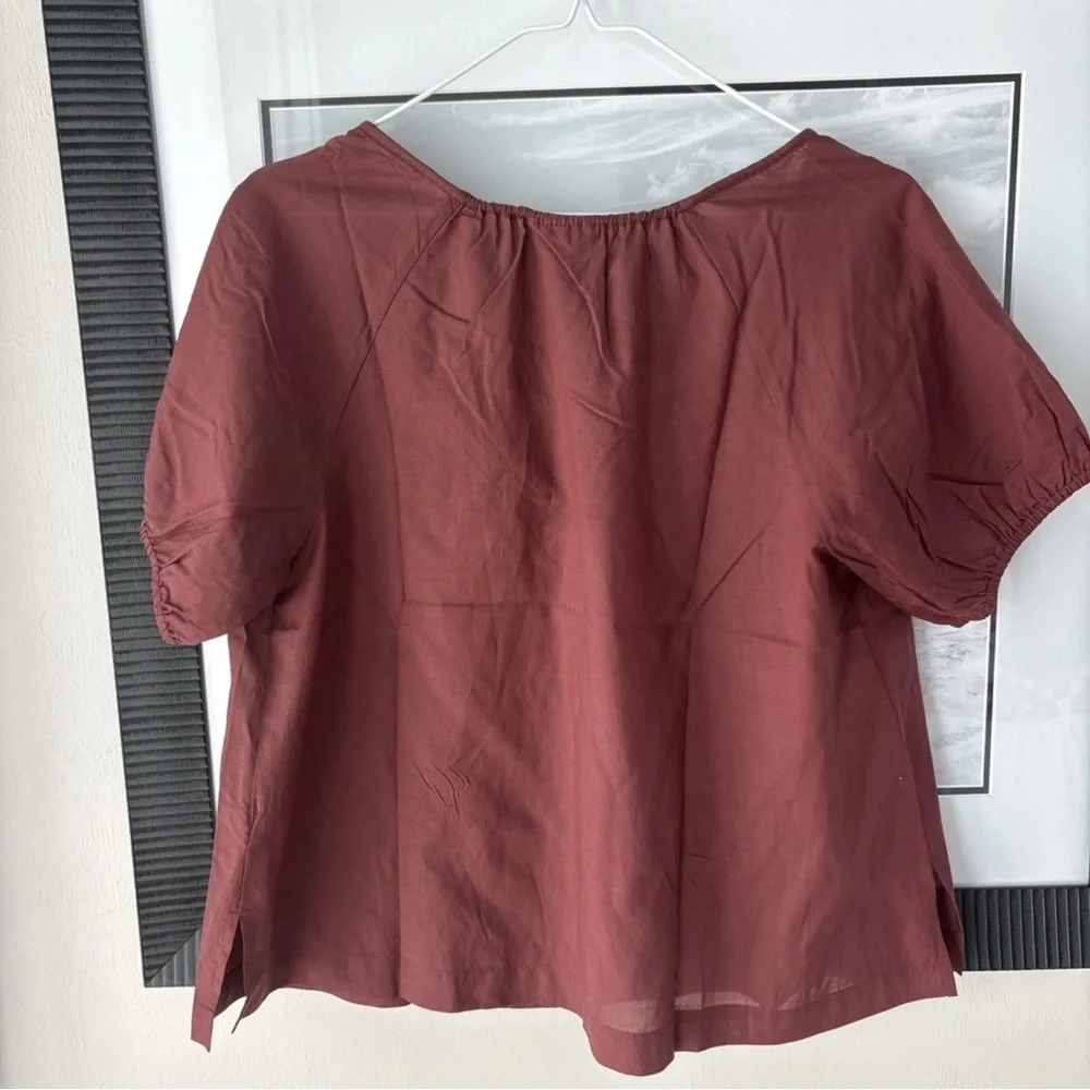 Haven Well Within Cotton Voile Blend Gathered Scoop Neck Top Small Deep Garnet - Picture 5 of 8